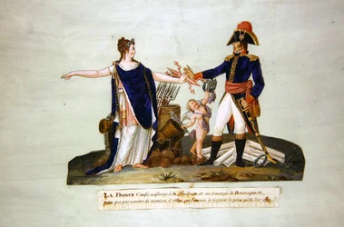 Franciaország Prudence-re és Bonaparte bátorságára bízza erőit. 1800 körül (gouache)